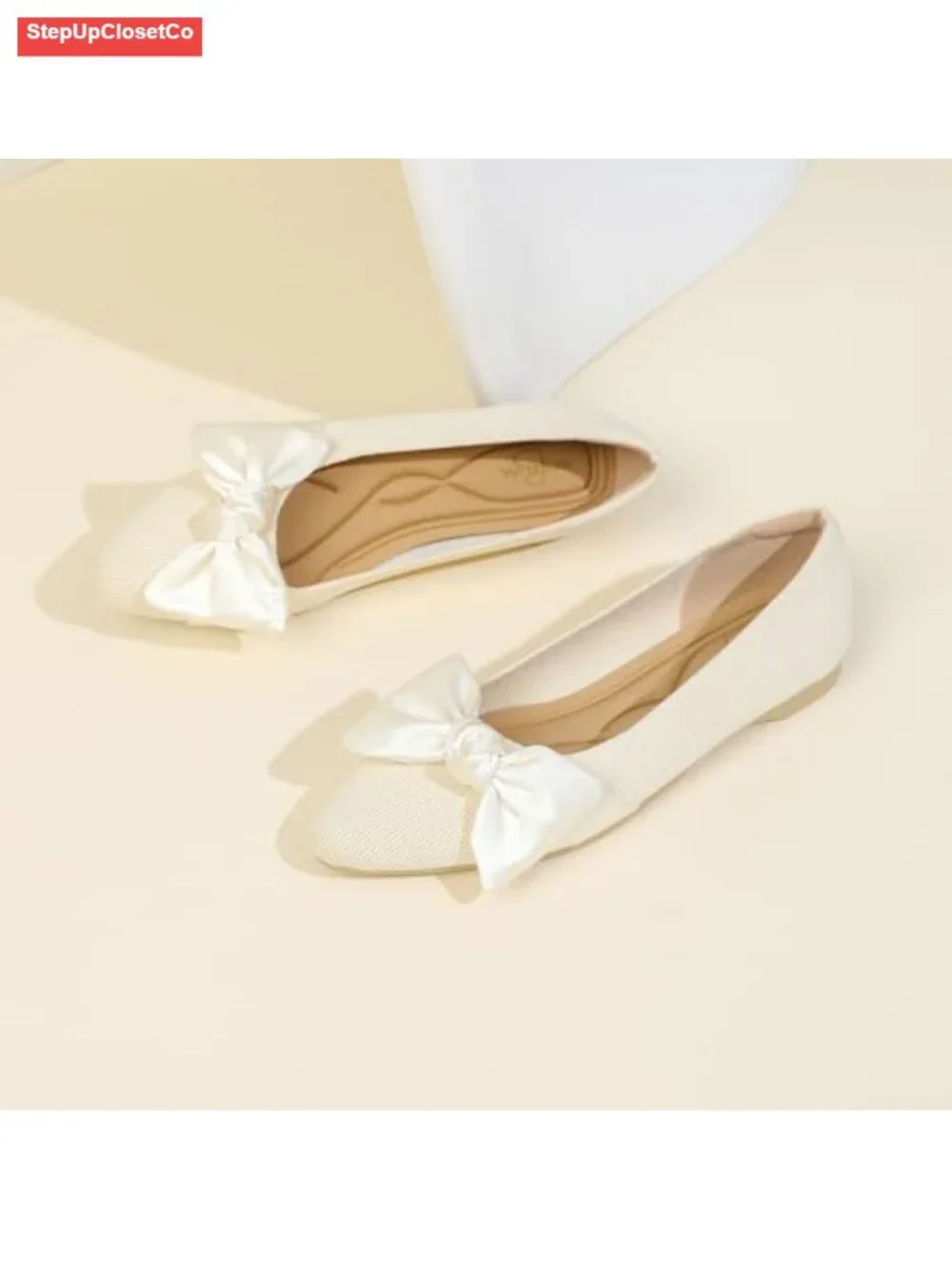 Pointed Toe Knit Mary Jane Ballet Flats Stretchy Slip-On Arch Support
